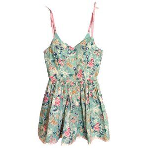Hell Bunny Sakura Dress Women's Size Small Blue Pink Bird Retro Rockabilly READ